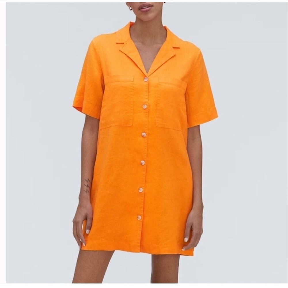 Everlane Orange Button-Front Shirt Dress